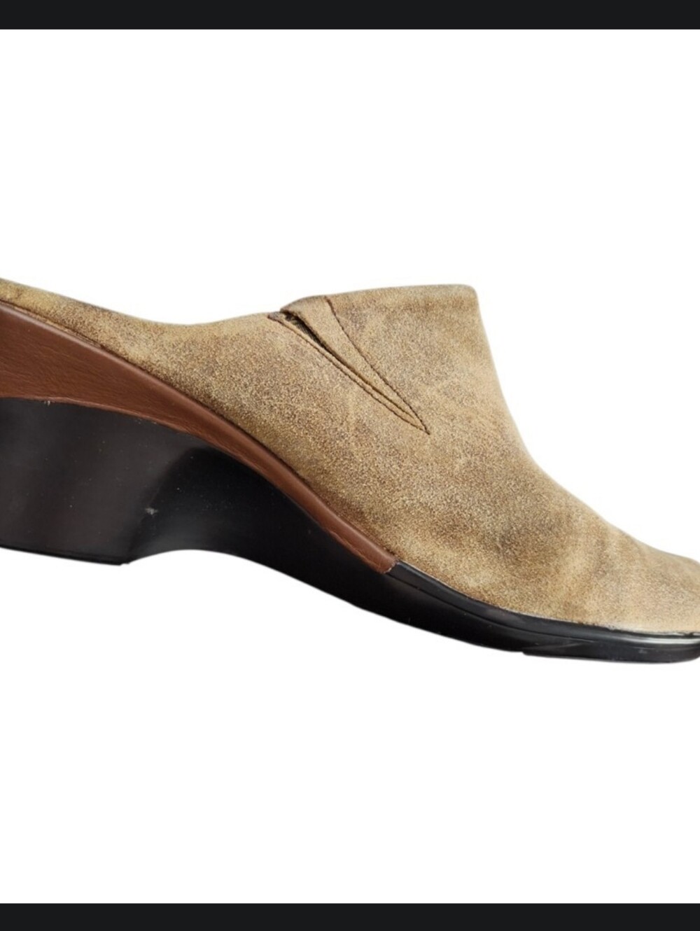 ROCKPORT Distressed Light Brown Sueded Leather Round Toe Wedge Mule Clog 9